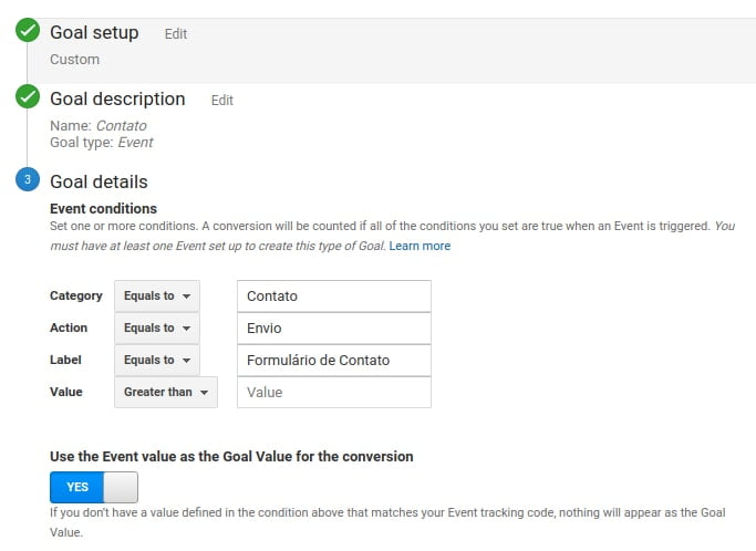 Configurando o evento do contact form 7 no Google Analytics
